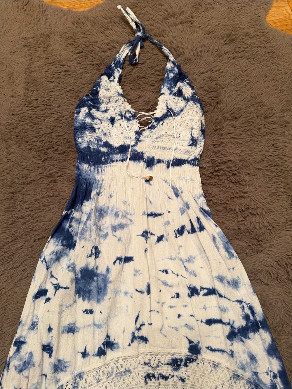 Seaspice Blue & White Tie-Dye Halter High Low Maxi Dress Size Large
